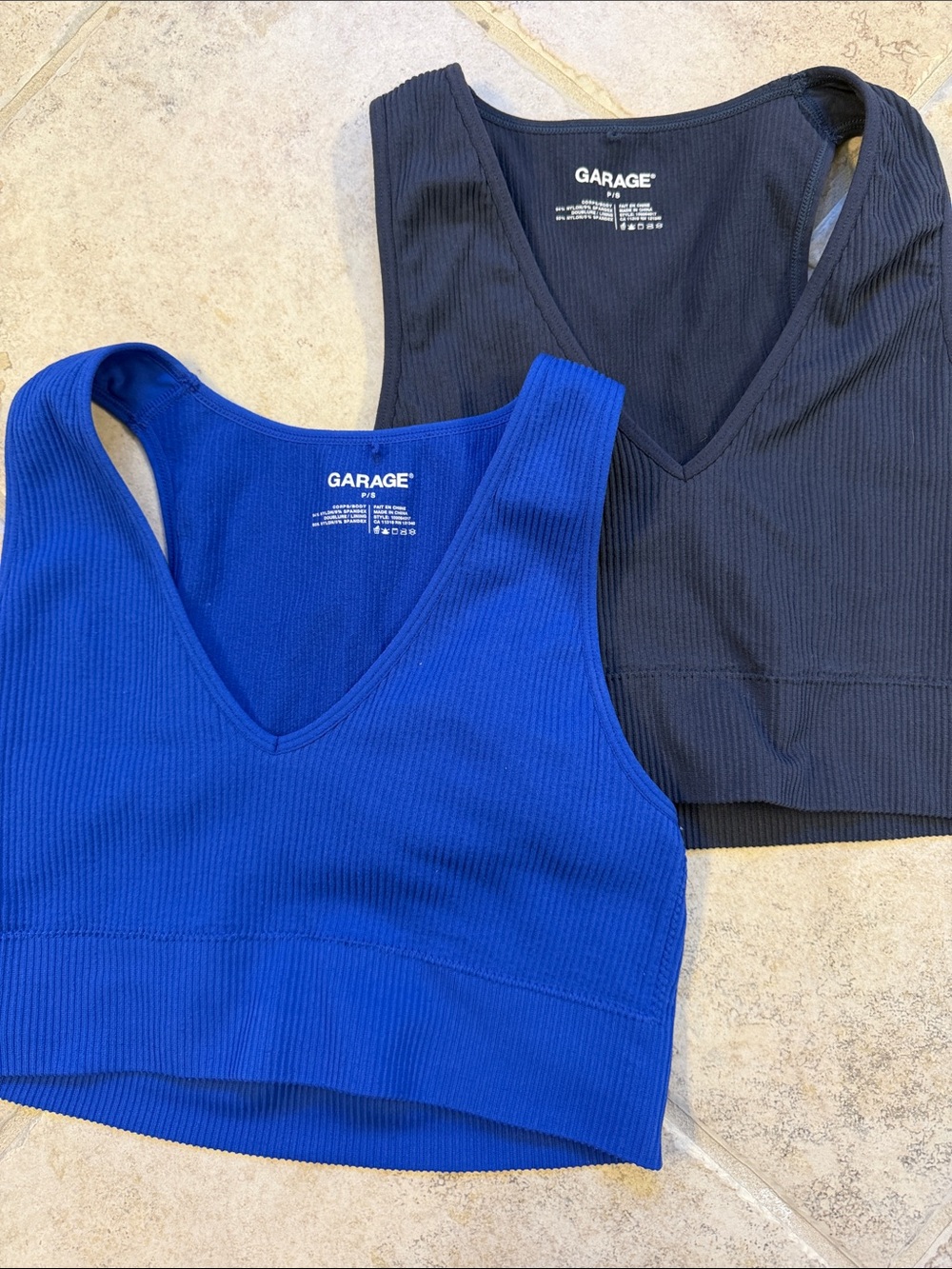 Garage Ribbed V-Neck Crop Tank - Royal Blue & Black
